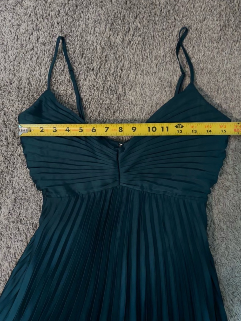 Abercrombie Pleated Maxi Dress Dark Teal Satin Slip Formal Size Small - Picture 5 of 15